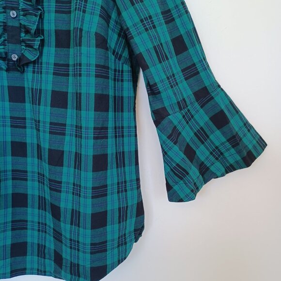 Draper James Plaid Blouse Green Tartan Ruffle Detail Womens size Small - Picture 8 of 11